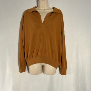 Pact Sweater Organic Cotton V-Neck Johnny Collar Ginger Brown Womens XL‎